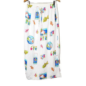 Hot Cotton Marc Ware Womens XL Skirt Linen Straight Maxi White Beach Print